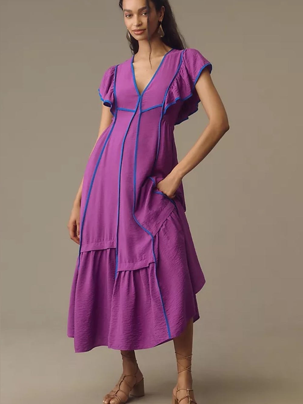 NWT Anthropologie Mimi Flutter sleeve midi dress violet size XL